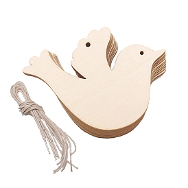 Unfinished Wood Pendant Decoration, with Rope, Birds