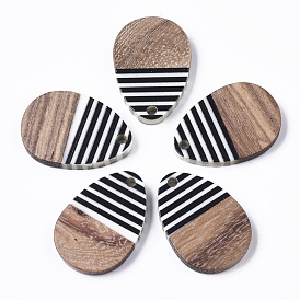 Resin & Walnut Wood Pendants, Opaque, Waxed, Teardrop