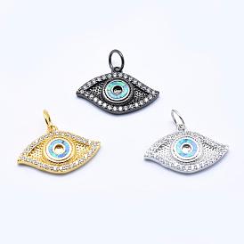 Brass Micro Pave Cubic Zirconia Pendants, with Synthetic Opal, Eye