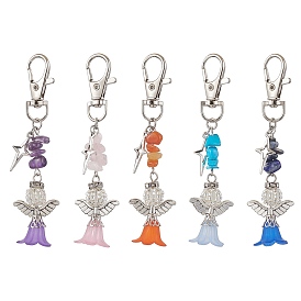 Angle Acrylic & Alloy Pendant Decorations, Natural & Synthetic Gemstone Chips and Swivel Clasps Charms for Bag Ornaments