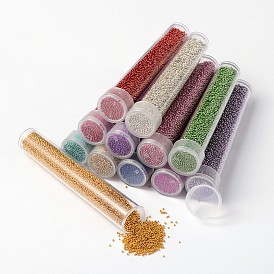 Farbe überzog DIY 3d Nagelkunstdekoration Miniglasperlen, winzigen Kaviar Nagel runde Perlen, 0.6~0.8 mm, 12boxes / set, etwa 9.4 g / box