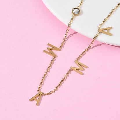 День матери 304 Подвеска-колье из нержавеющей стали в форме слова «мама» с прозрачными кубическими циркониями для женщин