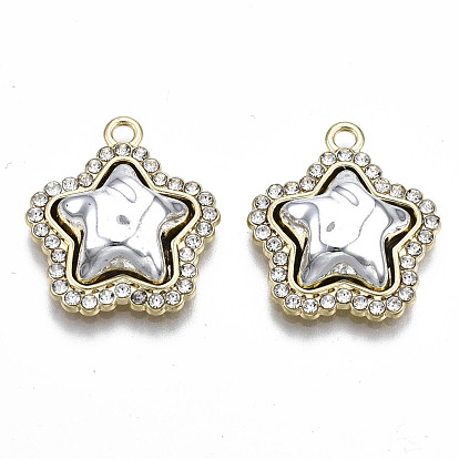 Rack Plating Alloy Crystal Rhinestone Pendants, with Plastic, Cadmium Free & Lead Free, Star, Light Gold