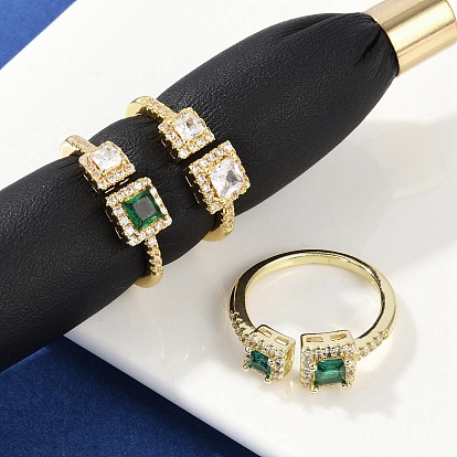 Латунные микро проложить манжеты кольца кубического циркония, без кадмия, без никеля и без свинца, прямоугольные стеклянные открытые кольца, реальный 18 k позолоченный