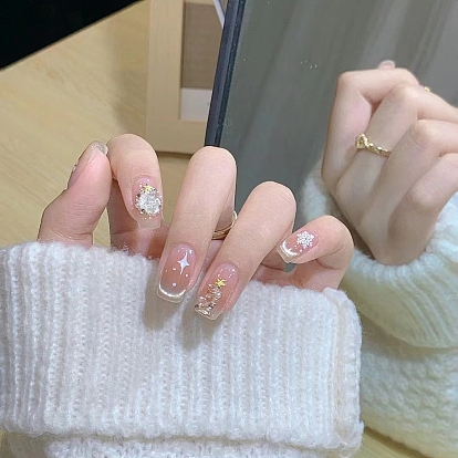 Рождественские снежинки узор пластиковые накладные ногти типсы, пресс с полным покрытием на накладных ногтях, нейл-арт съемный маникюр, аксессуары для украшения ногтей для практики маникюра