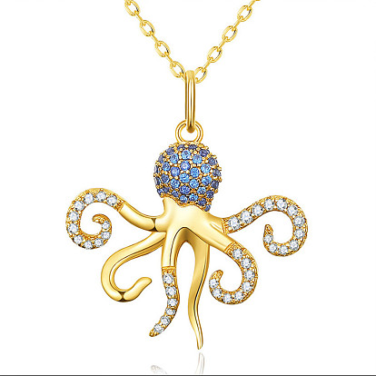 SHEGRACE Octopus 925 Sterling Silver Pendant Necklaces, with Grade AAA Cubic Zirconia