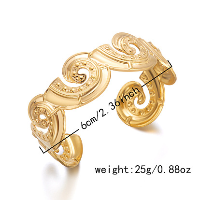 Océan 304 Bracelets manchettes ouvertes en acier inoxydable, réel 18 k plaqué or