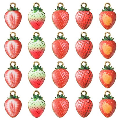 25 шт 5 стили подвески из сплава с принтом, без свинца, без кадмии и без никеля, клубничное очарование, золотой свет