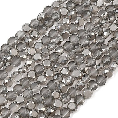 Faceted Flat Round Frosted Crystal Glass Beads Strands, 4x3mm, Hole: 1mm, about 99pcs/strand, 13.9 inch