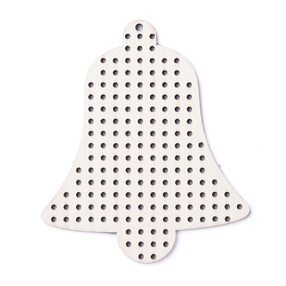 Unfinished Wooden Embellishments, Laser Cut Wood Shapes, Natural Poplar Wood Big Pendants, Undyed, with Hole, for Christmas, Bell