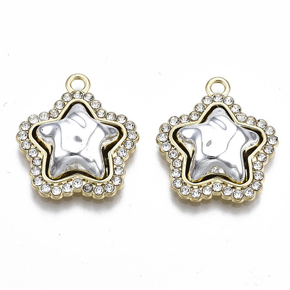 Rack Plating Alloy Crystal Rhinestone Pendants, with Plastic, Cadmium Free & Lead Free, Star, Light Gold