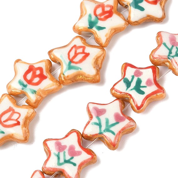 Фарфоровые бусины ручной работы, бусины ручной работы, звезды с цветком, с эмалью
