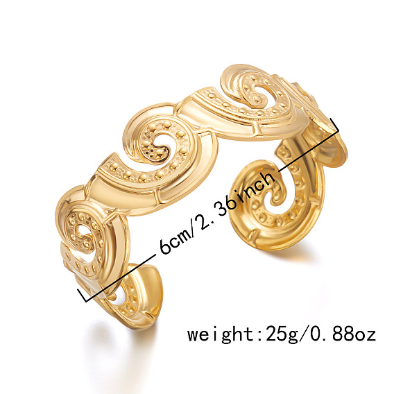 Ocean 304 Stainless Steel Open Cuff Bangles, Real 18K Gold Plated