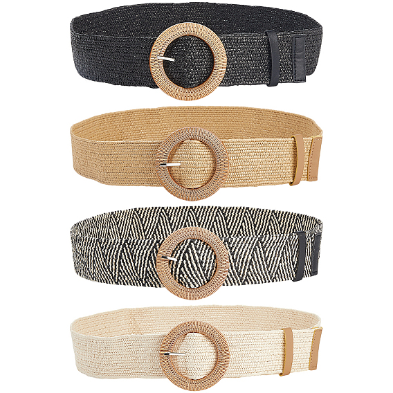 4 шт. 4 цветные плетеные ремни из соломы с пряжками из полипропилена и пластика