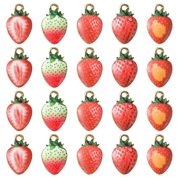 25 шт 5 стили подвески из сплава с принтом, без свинца, без кадмии и без никеля, клубничное очарование, золотой свет