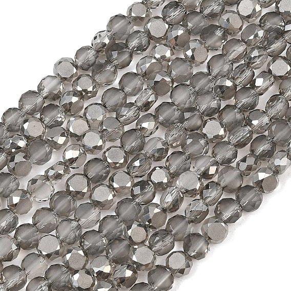 Faceted Flat Round Frosted Crystal Glass Beads Strands, 4x3mm, Hole: 1mm, about 99pcs/strand, 13.9 inch