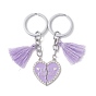 2шт. брелки с подвеской из сплава, сердце с слово лучших друзей, с подвесками из эмали, стразов и полиэстера с кисточками и 304 фурнитурой из нержавеющей стали, платина
