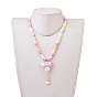Kids Acrylic Pendant Necklaces, with Glass Seed Beads, Round & Bowknot