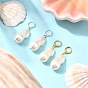 2 Pairs Brass Plastic Pearl Hoop Earrings, Oval
