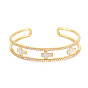 Clear Cubic Zirconia Cross Open Cuff Bangle with Enamel, Real 18K Gold Plated Brass Jewelry for Women, Cadmium Free & Lead Free