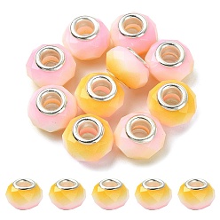 Glass European Beads, Large Hole Beads, with Silver Tone Brass Double Cores, Faceted Rondelle