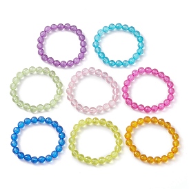 8Pcs 8 Colors 7.5mm Faceted Round Transparent Acrylic Beaded Stretch Kid Bracelets for Girls