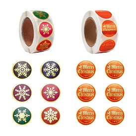 4 Rolls 2 Style Flat Round Christmas Theme Tag Stickers, Self-Adhesive Paper Gift Tag Stickers, for Party, Decorative Presents