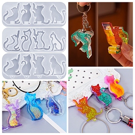 Cat Shape Pendant DIY Silhouette Silicone Mold, LED Chip Light Bulb Resin Casting Molds, Quicksand Molds