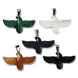 Mixed Gemstone Pendants, Eagle Charms with Platinum Plated Iron Snap on Bails