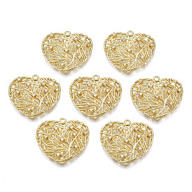 Brass Micro Pave Clear Cubic Zirconia Pendants, Nickel Free, Heart