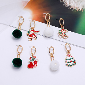 Fashionable Asymmetric Christmas Earrings with Plush Snowballs - Creative Gift Idea
