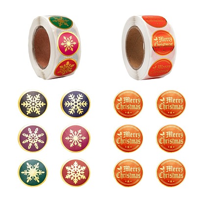4 Rolls 2 Style Flat Round Christmas Theme Tag Stickers, Self-Adhesive Paper Gift Tag Stickers, for Party, Decorative Presents