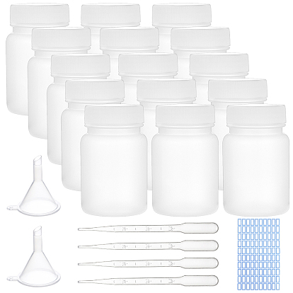 30Pcs Column Plastic Bottle, with 4Pcs Plastic Funnel Hopper, 10Pcs Plastic Dropper and 1Pc Label Paster