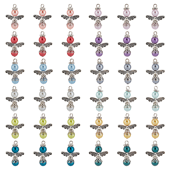 Кулоны из стекла с жемчугом и росписью для выпечки, с бусинами из сплава в тибетском стиле и разделительными бусинами со стразами, ангел