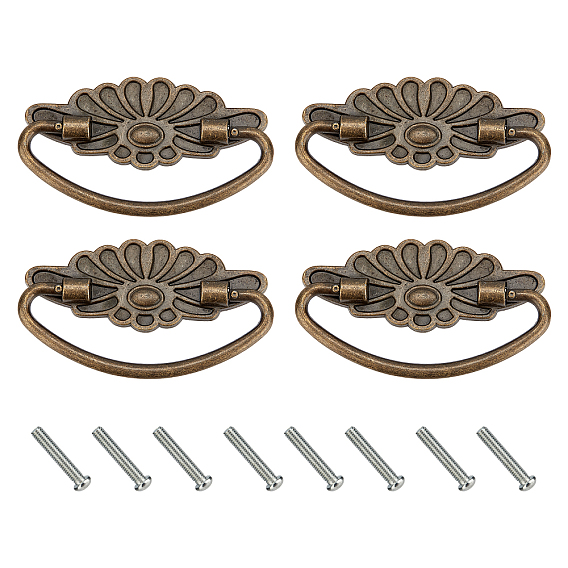 10 Sets Zinc Alloy Handle, with Screws, Jewelry Box Accessories, Flower