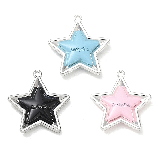 Spray Painted Alloy Pendants, Star with Word Lucky Star Charms, Platinum
