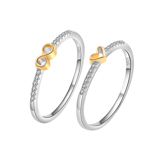 925 Кольца из стерлингового серебра с микропаве из прозрачных кубических цирконий, платиной и золотом