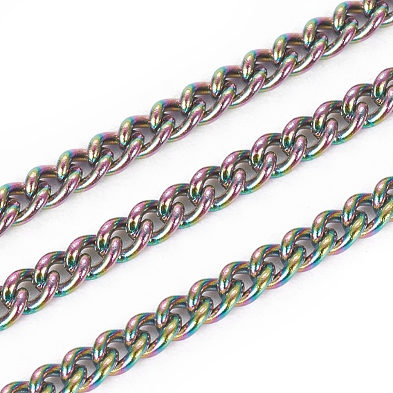 Ion Plating(IP) 304 Stainless Steel Curb Chains, with Spool, Soldered