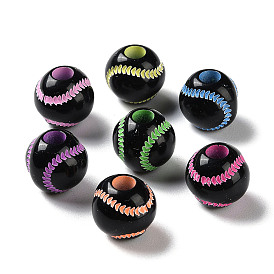 Perles européennes acryliques opaques imprimées par pulvérisation, Perles avec un grand trou   , tennis