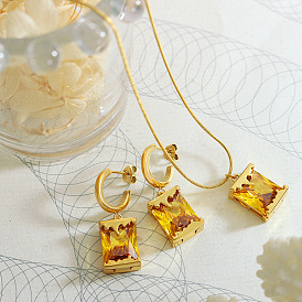 Stylish Lava Volcano Brass Jewelry Set with Zircon Earrings and Necklace - Unique European/American Design