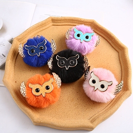 Wool Keychain, with Alloy Findings, Pom Pom Ball with Owl