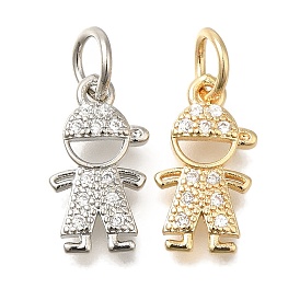 Brass Micro Pave Cubic Zirconia Pendants, Human Charms, with Jump Ring