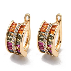 Brass with Colorful Cubic Zirconia Hoop Earrings, Arch