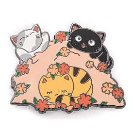Alloy Enamel Pin Brooch, for Backpack Clothes, Cat Shape, Flower