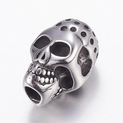 304 Stainless Steel European Beads, Large Hole Beads, Skull