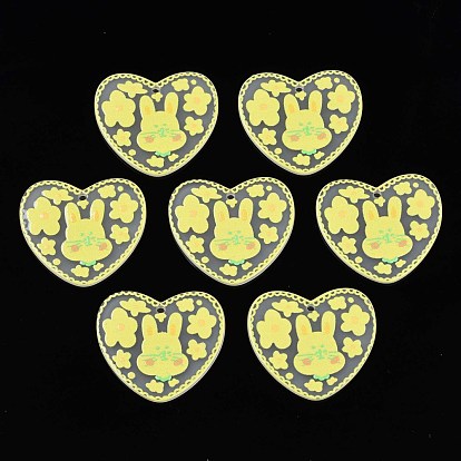 Transparent Printed Acrylic Pendants, Heart with Rabbit