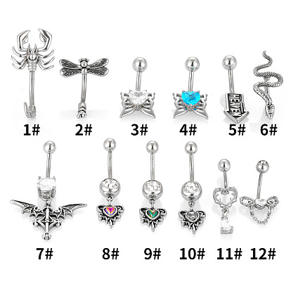 316l Изогнутые кольца для живота из хирургической нержавеющей стали с прозрачным кубическим цирконием, цвет нержавеющей стали