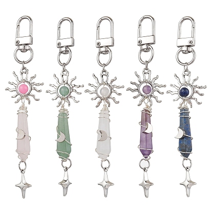 5шт. подвеска из натурального лазурита, зеленого авантюрина, аметиста, кварцевого кристалла, розового кварца и желтого нефрита, с подвесками в виде солнца и звезды из сплава