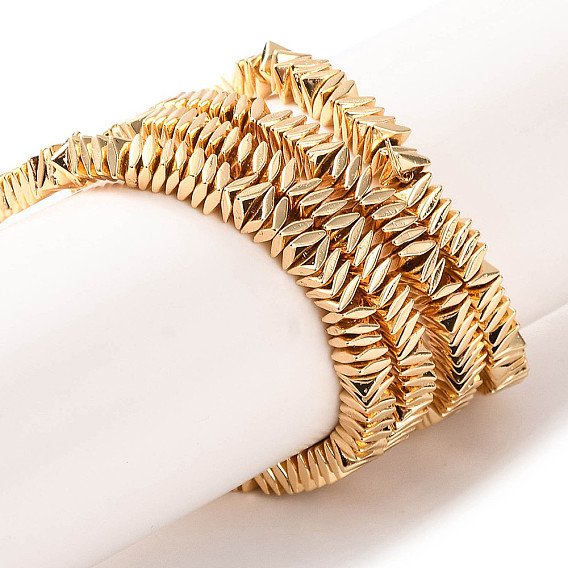 Electroplated Synthetic Non-magnetic Hematite Beads Strands, Twisted Square