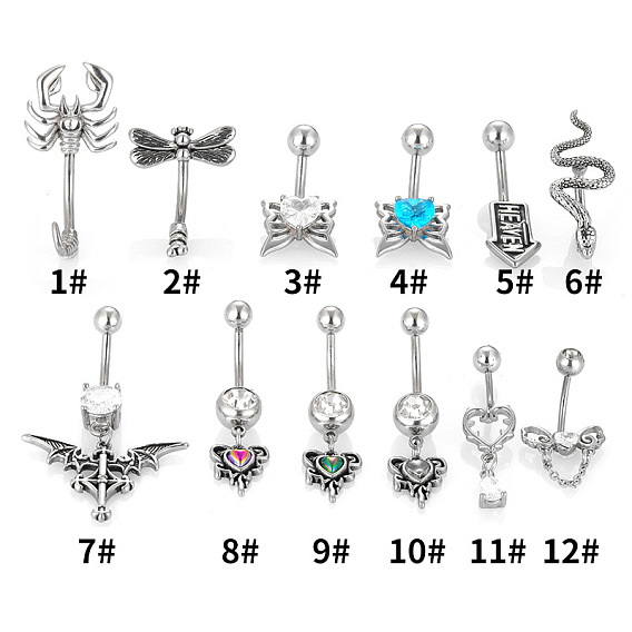 316l Изогнутые кольца для живота из хирургической нержавеющей стали с прозрачным кубическим цирконием, цвет нержавеющей стали